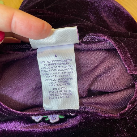 BLUEBERI BOULEVARD PURPLE VELVET EMBROIDERED FLOWER DRESS SIZE 6 HOLIDAY - Picture 7 of 8